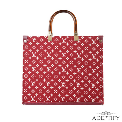 Luxury Monogram Red Tote Bag with Tortoiseshell Handles