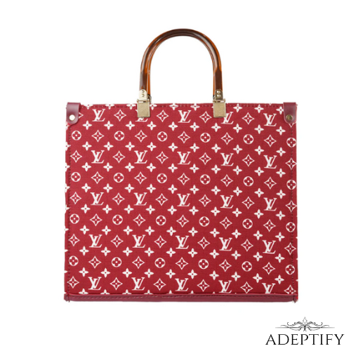 Luxury Monogram Red Tote Bag with Tortoiseshell Handles