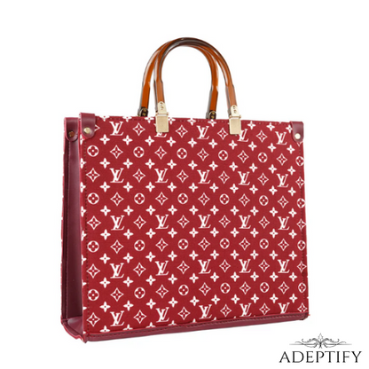 Luxury Monogram Red Tote Bag with Tortoiseshell Handles